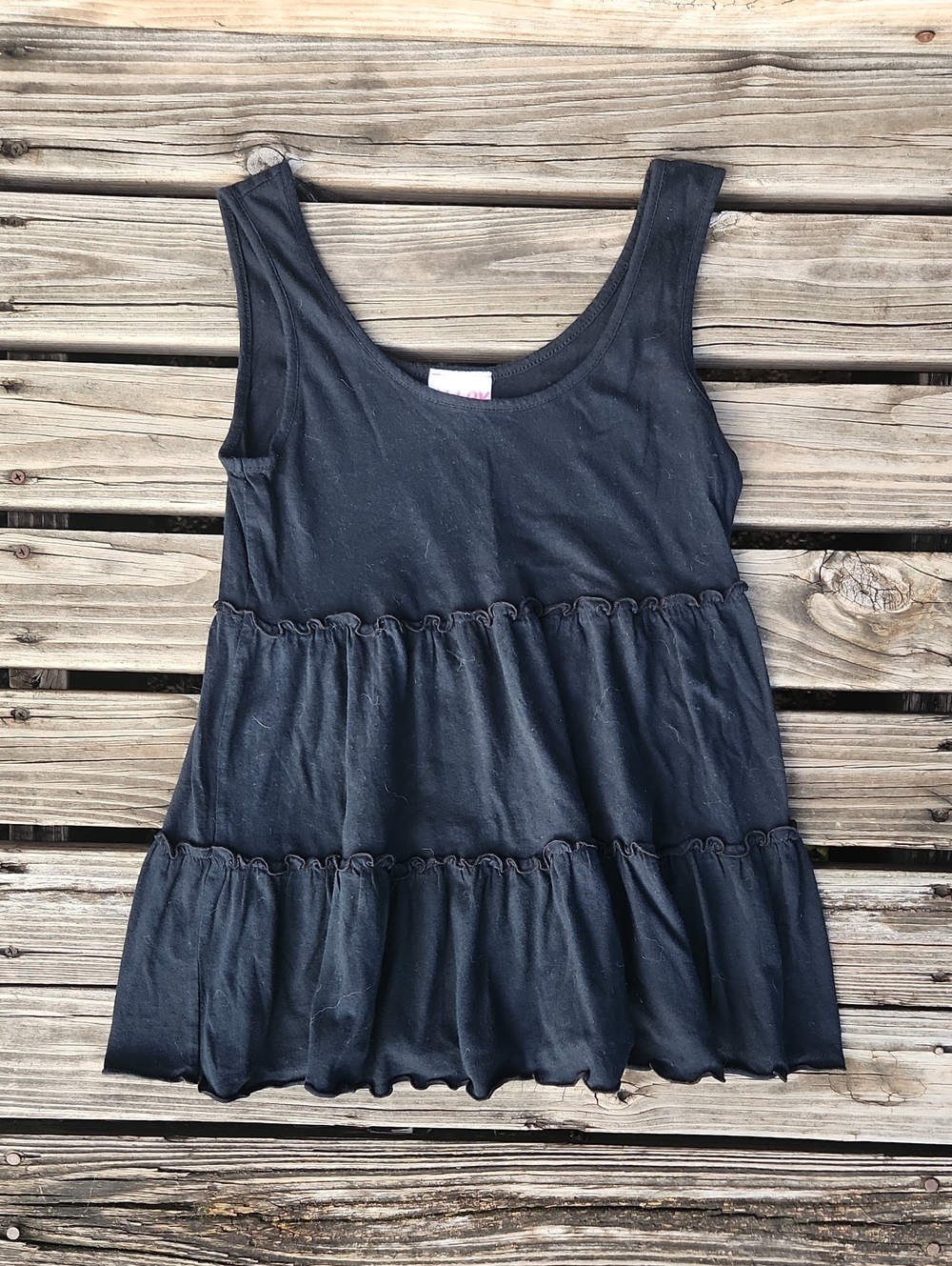 Black ruffle tiered loose flowy tank small Alloy Boutique Babydoll Boho